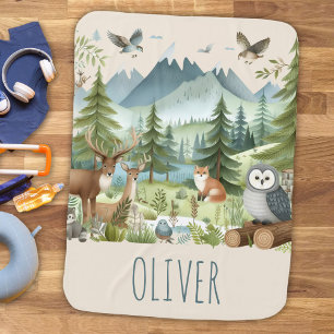 Cute Rustic Woodland Forest Mountain Animals Baby Blanket