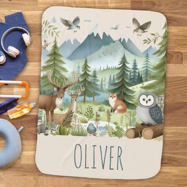 Cute Rustic Woodland Forest Mountain Animals  Baby Blanket (Creator Uploaded)