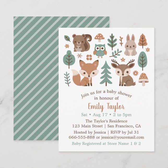 Cute Rustic Woodlands Animals Baby Shower Invitation (Front/Back)