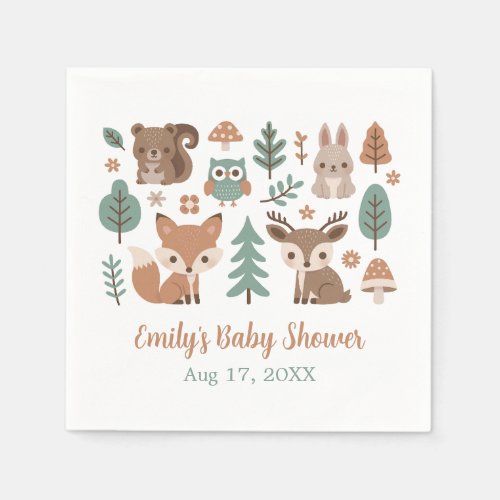 Cute Rustic Woodlands Animals Baby Shower Napkins
