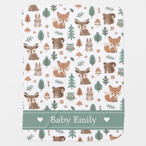 Cute Rustic Woodlands Animals Pattern Personalized Baby Blanket