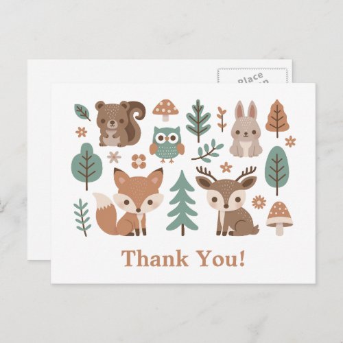 Cute Rustic Woodlands Animals Thank You Postcard