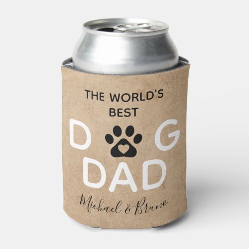 Cute Rustic Worlds Best Dog Dad Photo Can Cooler