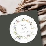 Cute Rustic Yellow Meadow Floral Wreath Wedding Classic Round Sticker<br><div class="desc">If you need any further customisation please feel free to message me on yellowfebstudio@gmail.com.</div>