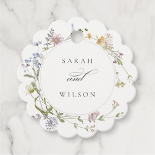 Cute Rustic Yellow Meadow Floral Wreath Wedding Favor Tags