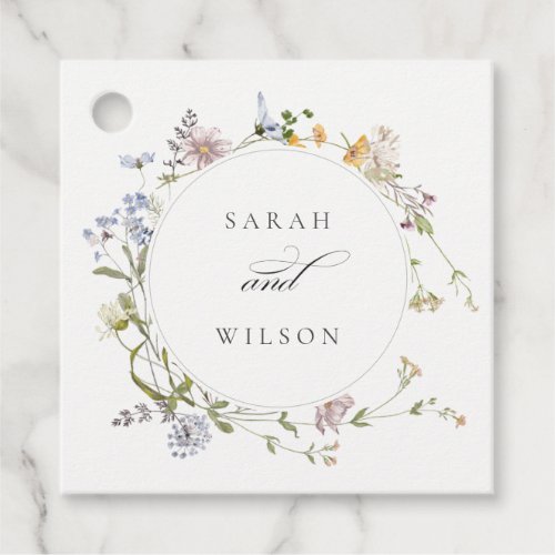 Cute Rustic Yellow Meadow Floral Wreath Wedding Favor Tags