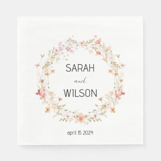 Cute Rustic Yellow Meadow Floral Wreath wedding Napkins