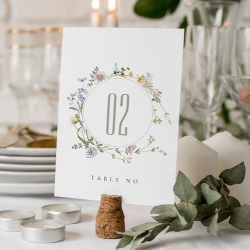 Cute Rustic Yellow Meadow Floral Wreath Wedding Table Number