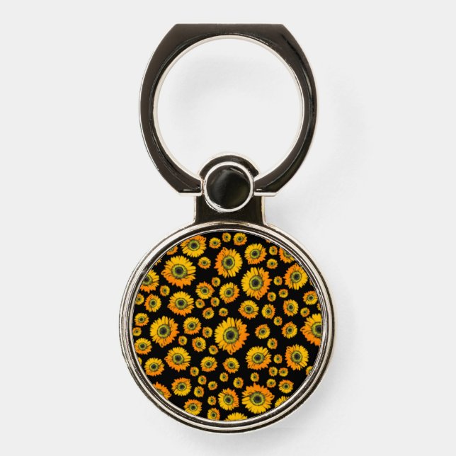 Cute Rustic Yellow Sunflower Pattern Phone Ring Stand (Front)
