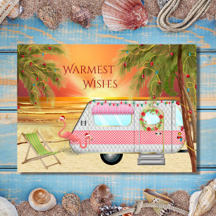 Cute RV Camper Warmest Wishes Beach Christmas Holiday Card