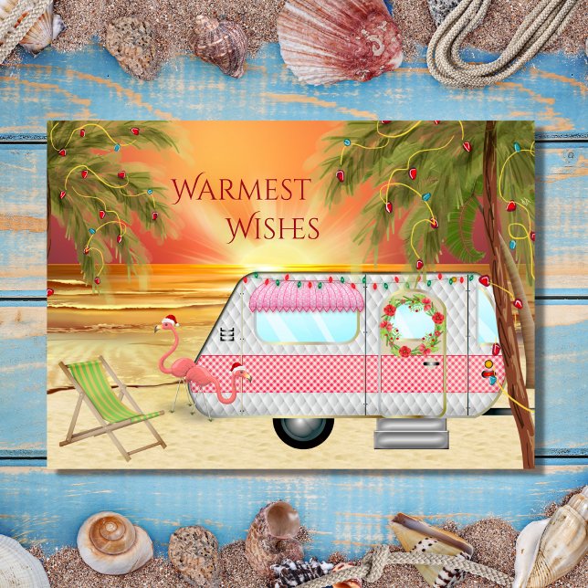 Cute RV Camper Warmest Wishes Beach Christmas Holiday Card (Creator Uploaded)