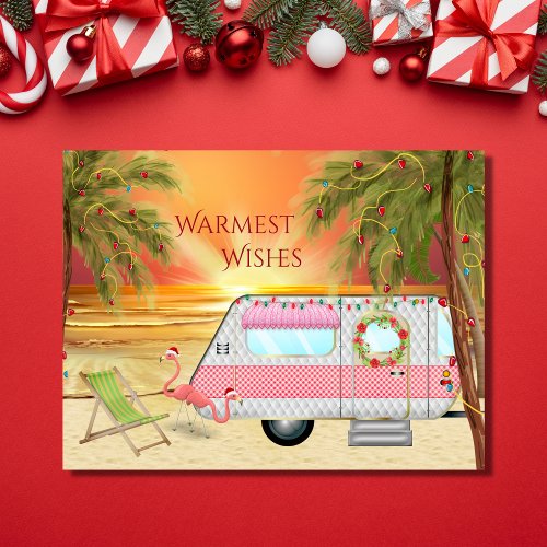 Cute RV Camper Warmest Wishes Beach Christmas Holiday Postcard