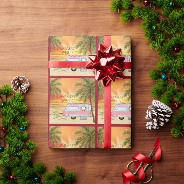 Cute RV Camper Warmest Wishes Beach Christmas Wrapping Paper (Holiday Gift)