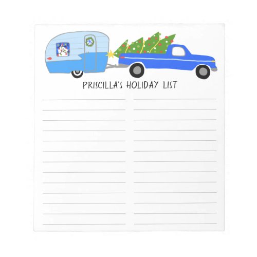 Cute RV Christmas Camper Trailer Grocery Shopping Notepad