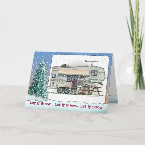 Cute RV Vintage Fifth Wheel Camper Trailer Holiday Card