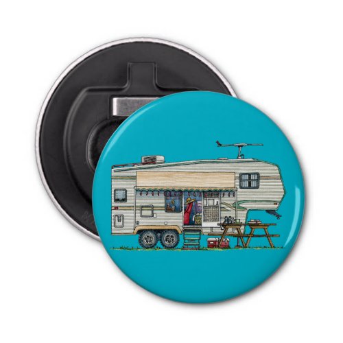 Cute RV Vintage Fifth Wheel Camper Travel Trailer Bottle Opener