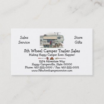 Cute Rv Vintage Fifth Wheel Camper Travel Trailer Business Card by art1st at Zazzle