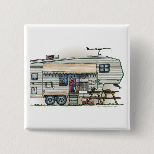 Cute RV Vintage Fifth Wheel Camper Travel Trailer Button