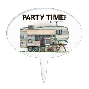 Cute RV Vintage Fifth Wheel Camper Travel Trailer Cake Topper