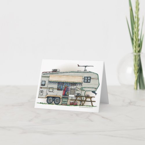 Cute RV Vintage Fifth Wheel Camper Travel Trailer Card