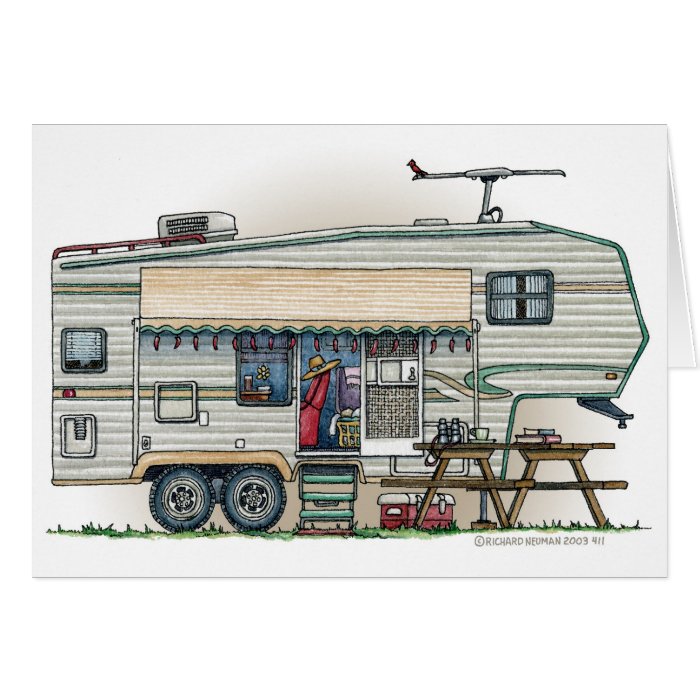 Cute RV Vintage Fifth Wheel Camper Travel Trailer Greeting Cards
