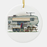 Cute RV Vintage Fifth Wheel Camper Travel Trailer Snowflake Pewter