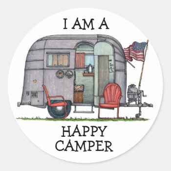 Cute Rv Vintage Fifth Wheel Camper Travel Trailer Classic Round Sticker by art1st at Zazzle