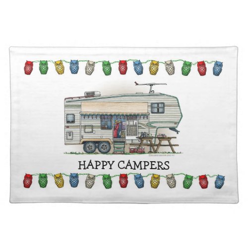 Cute RV Vintage Fifth Wheel Camper Travel Trailer Cloth Placemat