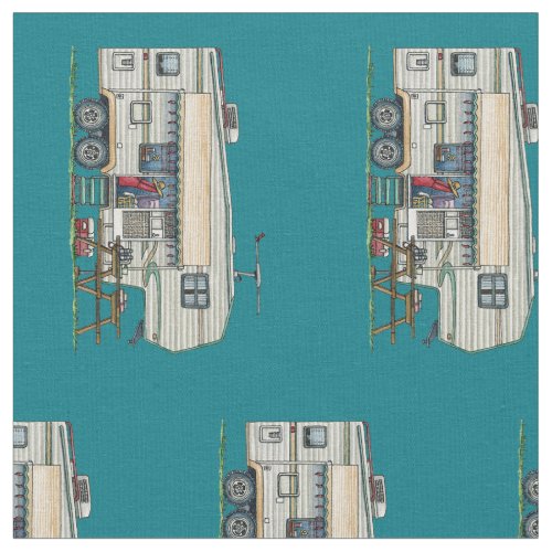 Cute RV Vintage Fifth Wheel Camper Travel Trailer Fabric