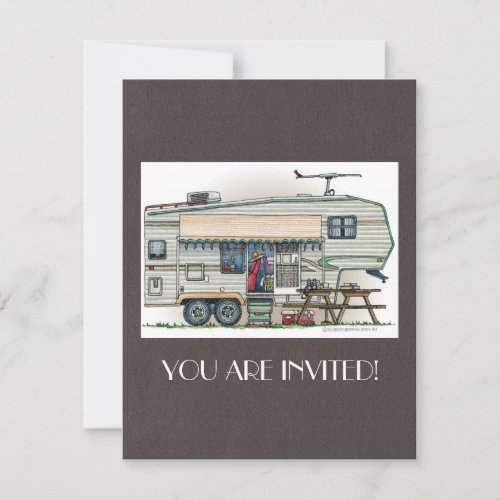 Cute RV Vintage Fifth Wheel Camper Travel Trailer Invitation