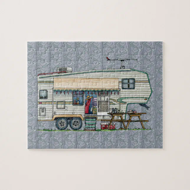 Shape Puzzle Rv Cute RV Vintage Fifth Wheel Camper Travel Trailer Jigsaw Puzzle | Zazzle