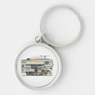 Cute RV Vintage Fifth Wheel Camper Travel Trailer Keychain