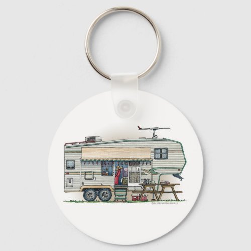 Cute RV Vintage Fifth Wheel Camper Travel Trailer Keychain