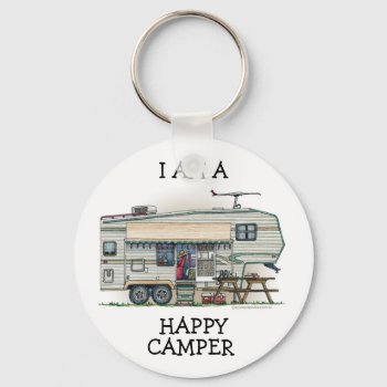 Cute Rv Vintage Fifth Wheel Camper Travel Trailer Keychain by art1st at Zazzle