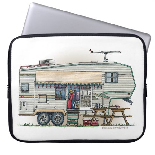 Cute RV Vintage Fifth Wheel Camper Travel Trailer Laptop Sleeve