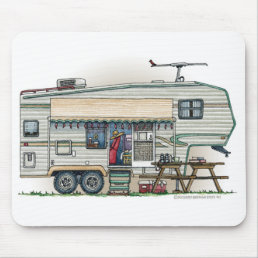Cute RV Vintage Fifth Wheel Camper Travel Trailer Mouse Pad