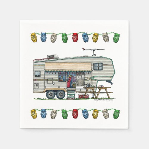 Cute RV Vintage Fifth Wheel Camper Travel Trailer Paper Napkins