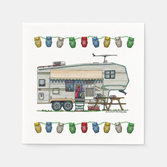 Cute Rv Vintage Fifth Wheel Camper Travel Trailer Paper Napkins Zazzle Com