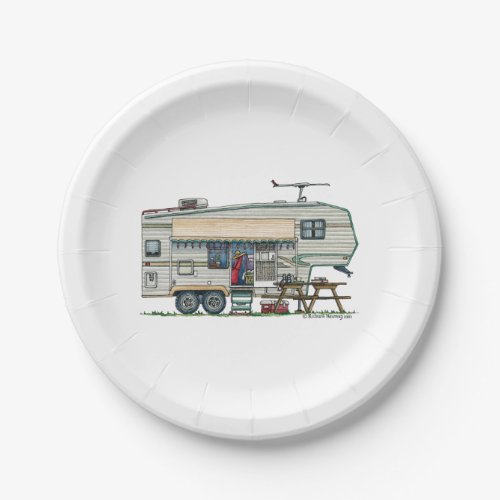 Cute RV Vintage Fifth Wheel Camper Travel Trailer Paper Plates