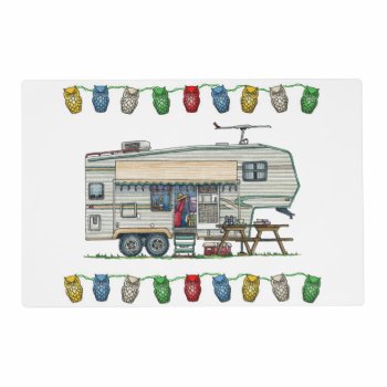 Cute Rv Vintage Fifth Wheel Camper Travel Trailer Placemat by art1st at Zazzle