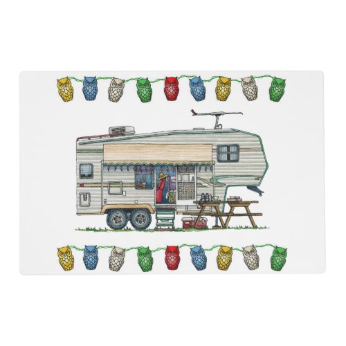 Cute RV Vintage Fifth Wheel Camper Travel Trailer Placemat