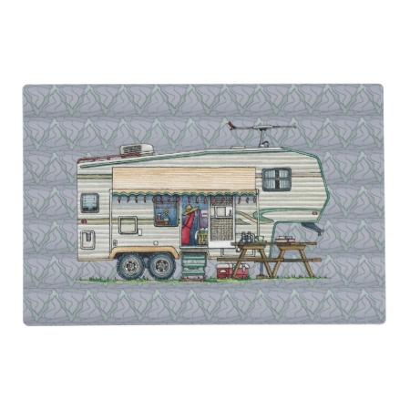 Cute Rv Vintage Fifth Wheel Camper Travel Trailer Placemat