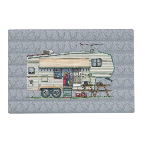 Cute RV Vintage Fifth Wheel Camper Travel Trailer Placemat