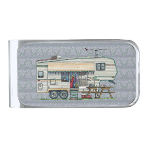 Cute RV Vintage Fifth Wheel Camper Travel Trailer Silver Finish Money Clip