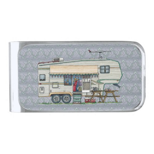 Cute RV Vintage Fifth Wheel Camper Travel Trailer Silver Finish Money Clip