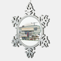 Cute RV Vintage Fifth Wheel Camper Travel Trailer Snowflake Pewter  Christmas Ornament
