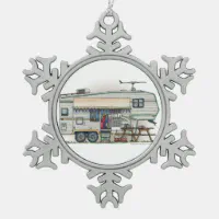 Cute RV Vintage Fifth Wheel Camper Travel Trailer Snowflake Pewter  Christmas Ornament