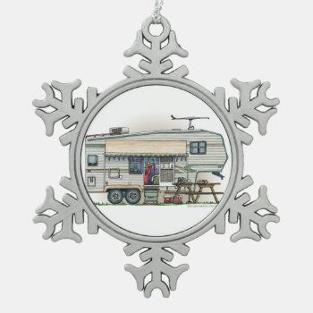 Cute Rv Vintage Fifth Wheel Camper Travel Trailer Snowflake Pewter Christmas Ornament by art1st at Zazzle