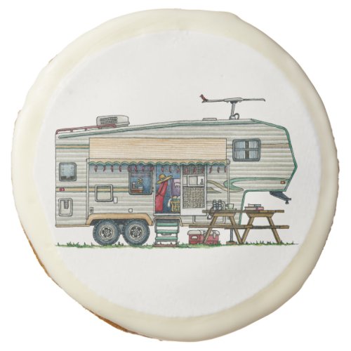 Cute RV Vintage Fifth Wheel Camper Travel Trailer Sugar Cookie