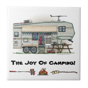 Cute Rv Vintage Fifth Wheel Camper Travel Trailer Tile by art1st at Zazzle